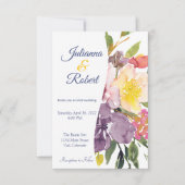 Invitation Mariage à budget fleuri jaune et violet (Devant)