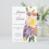 Invitation Mariage à budget fleuri jaune et violet (Debout devant)