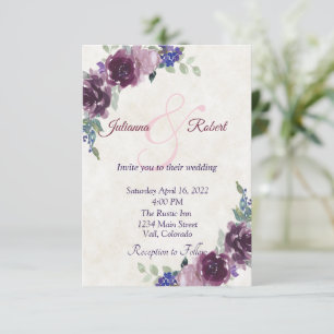 Invitation Mariage à budget floral violet aquarelle