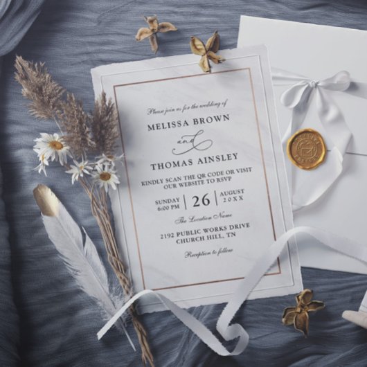 Invitation Mariage à budget moderne Marbre code QR Deluxe