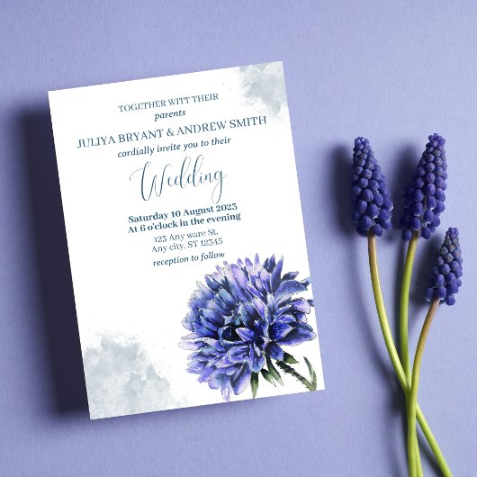 Invitation Mariage à budget simple bleu floral Navy