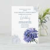 Invitation Mariage à budget simple bleu floral Navy (Debout devant)
