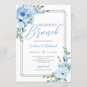 Invitation Mariage à cadre argenté bleu poussiéreux