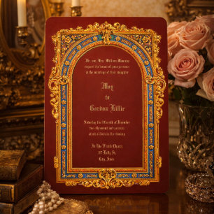 Invitation Mariage à Cadre Arqué de l'Ère Victorienne Rétro 1