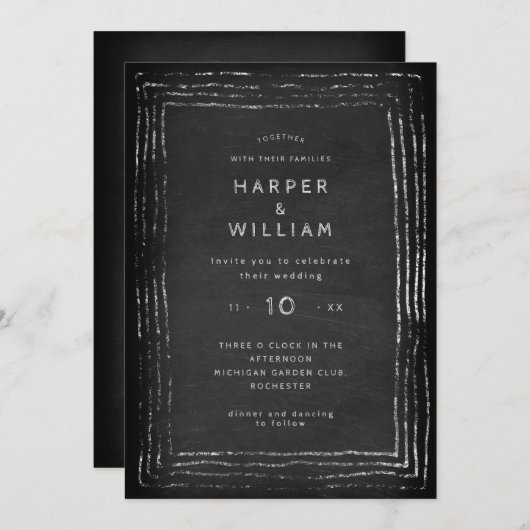 Invitation Mariage à cadre dessiné à la main de tableau noir (Devant / Derrière)