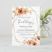 Invitation Mariage à cadre doré beige rouille (Debout devant)