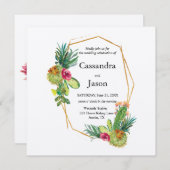 Invitation Mariage à Cadre Doré Géométrique Cactus (Devant / Derrière)