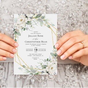 Invitation mariage à cadre fleuri à l'eucalyptus