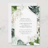 Invitation Mariage à cadre floral blanc de verdure tropicale (Devant)