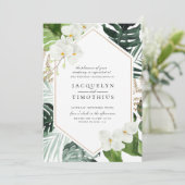 Invitation Mariage à cadre floral blanc de verdure tropicale (Debout devant)