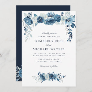 Invitation mariage à cadre floral bleu clair de lune