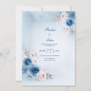 Invitation Mariage à Cadre Floral Bleu Poudré