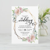 Invitation Mariage à cadre géométrique fleuri pastel (Debout devant)