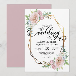 Invitation Mariage à cadre géométrique fleuri pastel