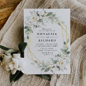 Invitation Mariage à cadre or fleuri blanc