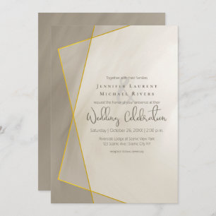 Invitation mariage à cadre or gris antique