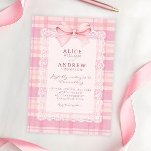 Invitation Mariage à carreaux avec ruban rose