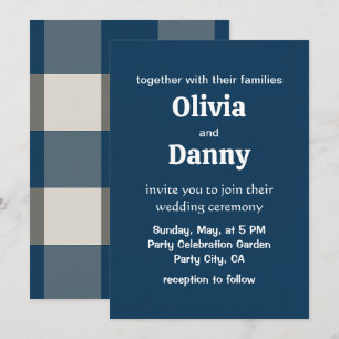 Invitation Mariage à carreaux buffle blanc gris bleu