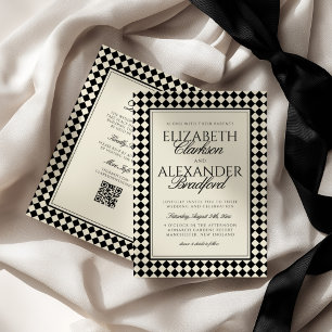 Invitation Mariage à carreaux de diamant rétro à l'ancienne