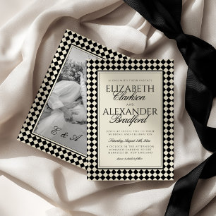 Invitation Mariage à carreaux de diamant rétro à l'ancienne