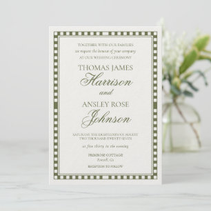 Invitation Mariage à carreaux Harlequin vert olive