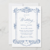 Invitation Mariage à charpente florale Bleu Victorien Orné Gr (Devant)
