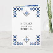 Invitation Mariage à code QR de broderie ukrainienne bleu noi (Devant)