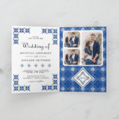 Invitation Mariage à code QR de broderie ukrainienne bleu noi (Intérieur)