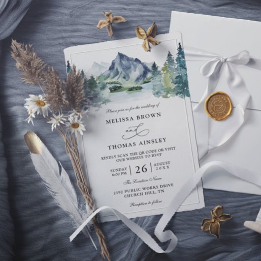 Invitation Mariage à Code QR de Budget Rustique à l'Aquarelle