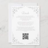 Invitation Mariage à code QR de cadre botanique Silver Script (Dos)