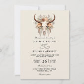 Invitation Mariage à code QR de crâne de vache florale bohème (Devant)