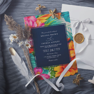 Invitation Mariage à code QR de plage d'hibiscus floral tropi