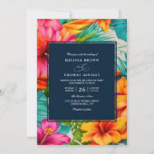 Invitation Mariage à code QR de plage d'hibiscus floral tropi (Devant)