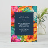 Invitation Mariage à code QR de plage d'hibiscus floral tropi (Debout devant)