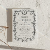 Invitation Mariage à code QR en monogramme floral noir et bla
