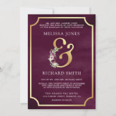 Invitation Mariage à code QR esperluette florale prune rose (Devant)