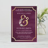 Invitation Mariage à code QR esperluette florale prune rose (Debout devant)