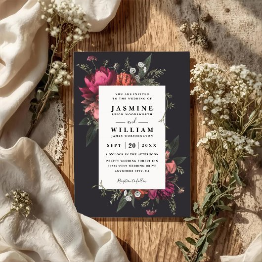 Invitation Mariage à code QR floral botanique élégant en fleu
