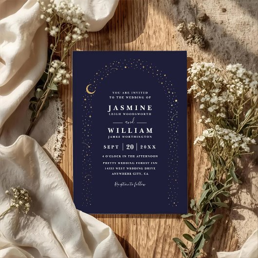 Invitation Mariage à code QR Nuit de Lune Arche Céleste Boho