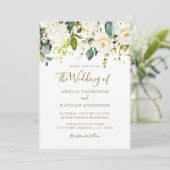 Invitation Mariage à confettis dorés et floraux blancs (Debout devant)
