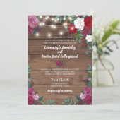 Invitation Mariage à cordes de bois Rose rustique (Debout devant)