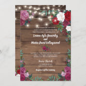 Invitation Mariage à cordes de bois Rose rustique (Devant / Derrière)