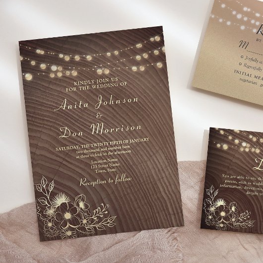 Invitation Mariage à cordes de bois rustique