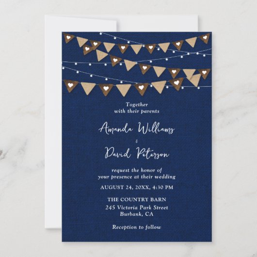 Invitation Mariage à cordes de Bunlap bleu marine (Devant)