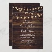 Invitation Mariage à cordes de Burlap en bois rustique (Devant / Derrière)