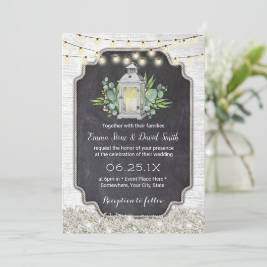 Invitation Mariage à cordes de fleurs blanches rustiques (Debout devant)