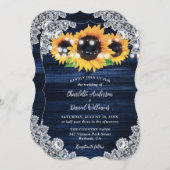 Invitation Mariage à cordes en bois de tournesol bleu marine (Devant / Derrière)