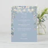 Invitation Mariage à cordes Fleurs sauvages bleu Dusty (Debout devant)