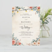 Invitation Mariage à cordes florales de Pêche rustique (Debout devant)