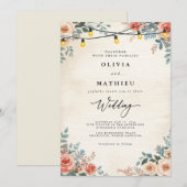 Invitation Mariage à cordes florales de Pêche rustique (Devant / Derrière)